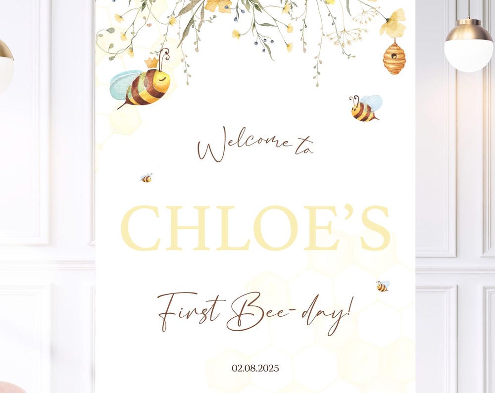 Personalised First Bee-day Birthday Party Welcome Sign