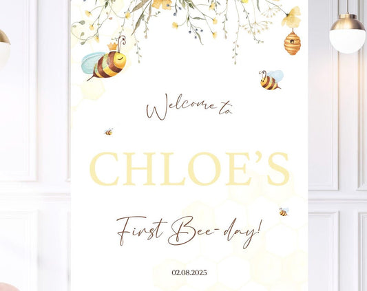 Personalised First Bee-day Birthday Party Welcome Sign
