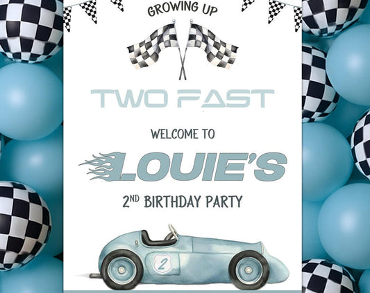 Personalised Two Fast Car Birthday Party Welcome Sign